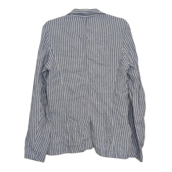 Tahari Linen Stripe Blazer Womens Size Medium Blue Lightweight Nautical Jacket - Picture 7 of 11